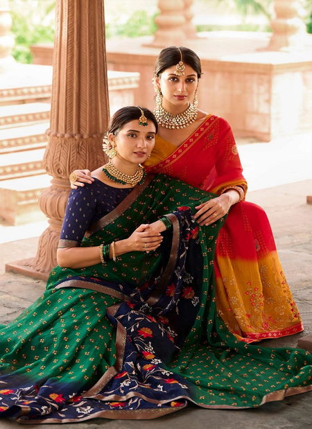 Ramrasiya Mor Chhadi Weaving Printed Chiffon Silk Saree Catalog
